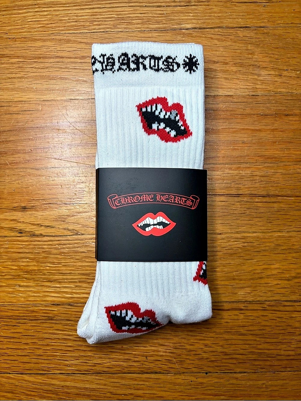 Chrome Hearts x Matty Boy Chomper Lips Socks White & Black